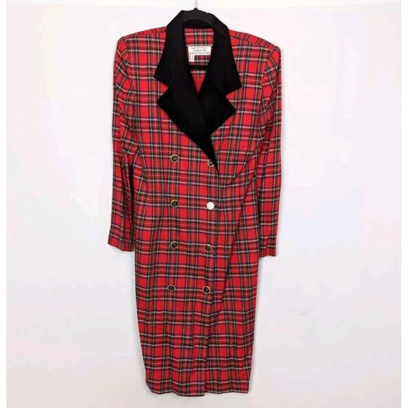 80s Talbots 8 ALBERT NIPON EXECUTIVE DRESS Double Breast Button Plaid Old Money - Picture 1 of 13